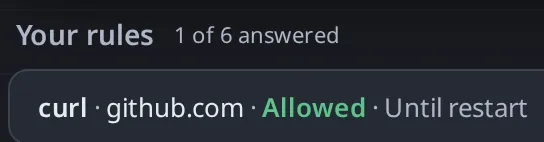 Your rules, listing the earlier Allow answer for curl.